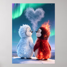 Cute Fire and Ice Penguin Northern Lights