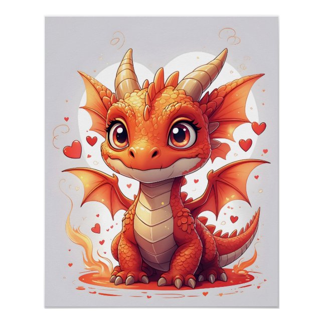 Pôster Cute Fire Baby Dragon Art (Frente)
