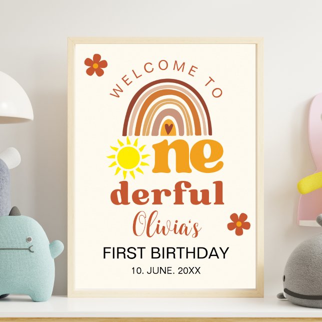 Poster Cute First Birthday with Boho Style Onederful (Criador carregado)