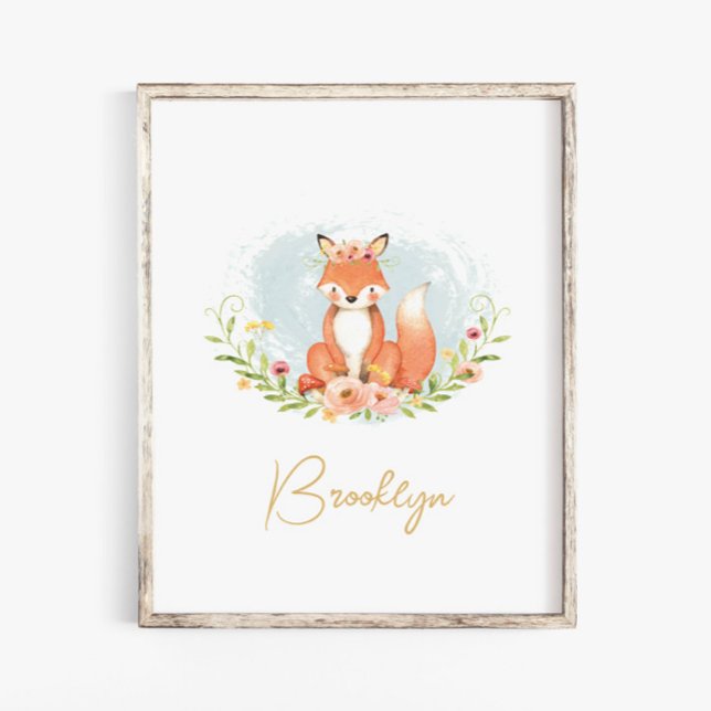 Poster Cute Floral Fox Animal Nursery Name Wall Arts (Criador carregado)