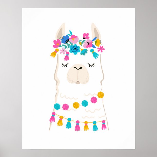 Poster Cute Floral Llama (Frente)