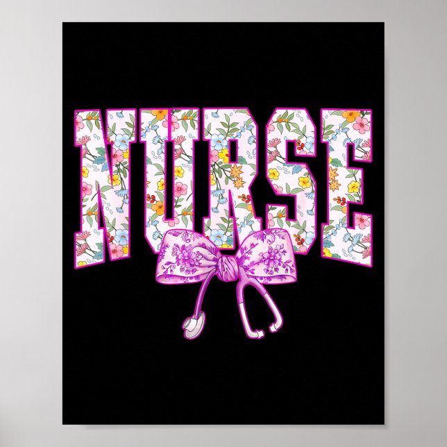 Poster Cute Floral Nk Nurse Coquette Bow Stethoscope Nurs (Frente)