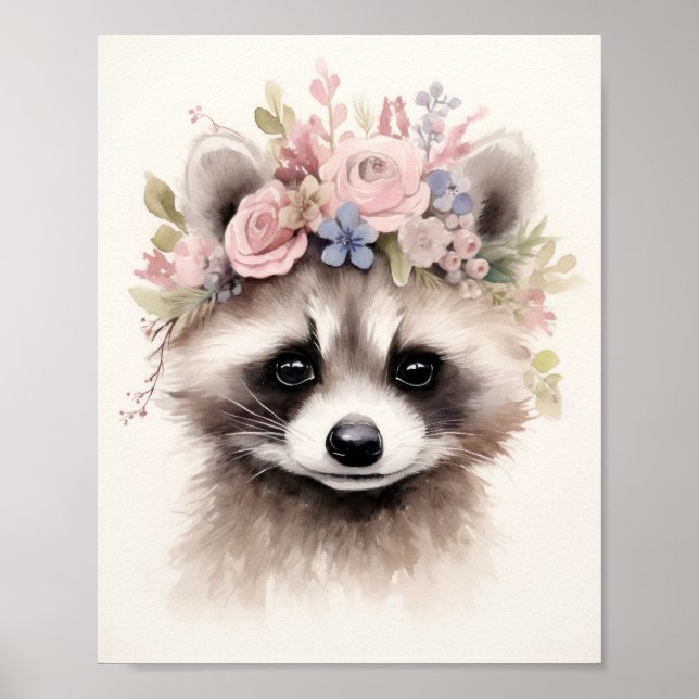 Poster Cute Floral Raccoon (Frente)