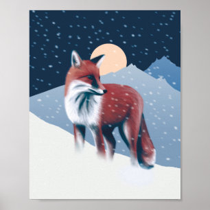 Poster Cute Fox In The Winter Snow Illustration