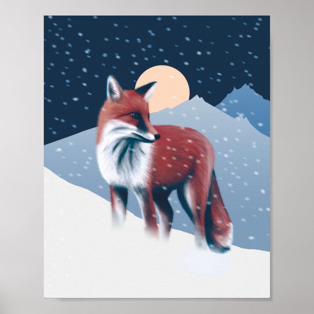 Poster Cute Fox In The Winter Snow Illustration (Frente)