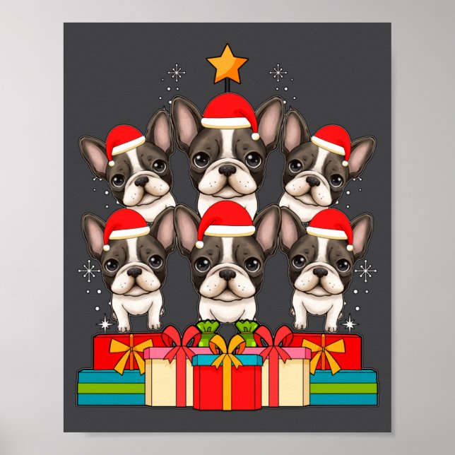 Poster Cute French Bulldog Le Frenchie Christmas Tree Xma (Frente)