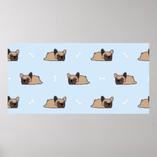 Poster Cute french bulldog puppy sleeping seamless patter