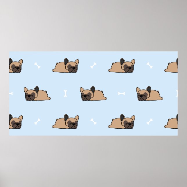 Poster Cute french bulldog puppy sleeping seamless patter (Frente)