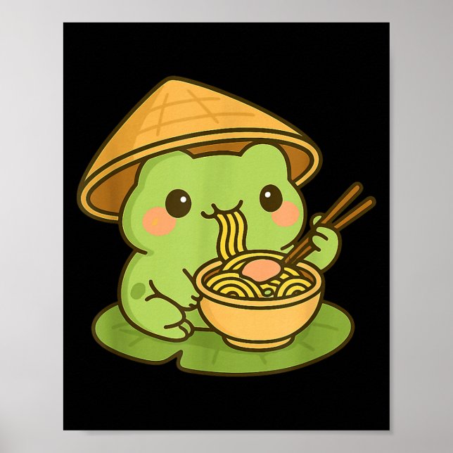 Poster Cute Frog Eating Ramen Anime Japanese Men Women Ki (Frente)