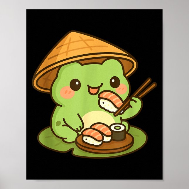 Poster Cute Frog Eating Sushi Anime Japanese Men Women Ki (Frente)