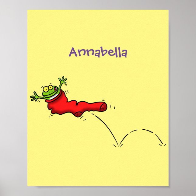 Poster Cute frog in a red sock jumping cartoon (Frente)