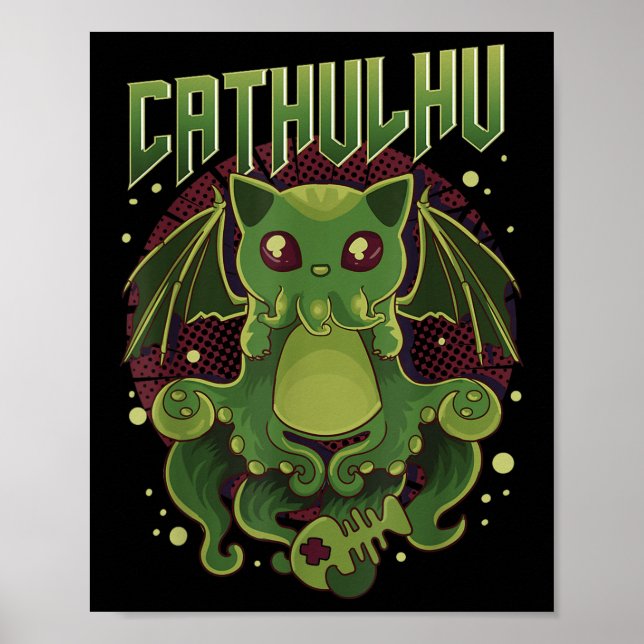 Poster Cute & Funny Cathulhu Kawaii Gato Cthulhu  (Frente)