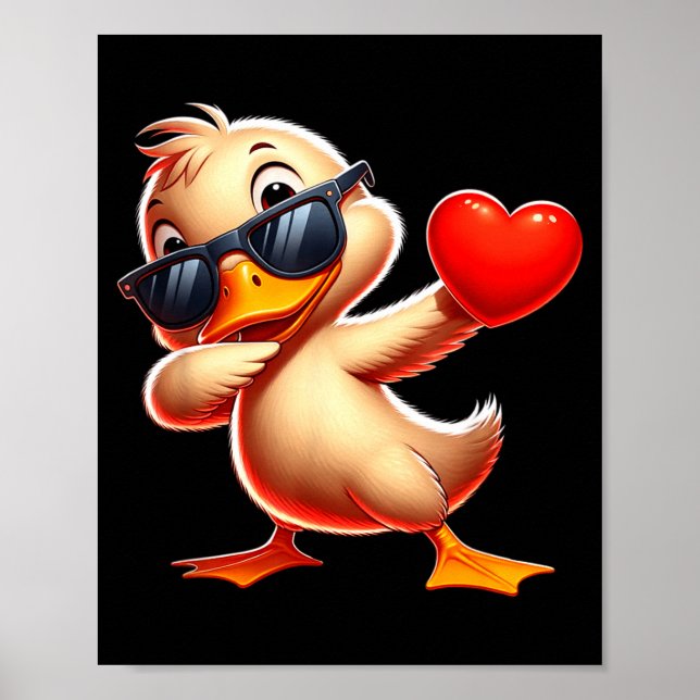 Poster Cute Funny Cool Duck Dabbing Heart Valentines Day  (Frente)