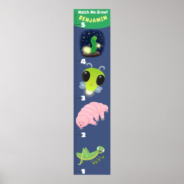 Poster Cute funny insects cartoon growth chart (Frente)