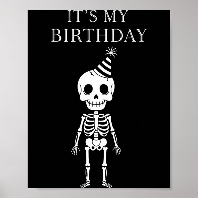 Poster Cute Funny Kawaii Skeleton Birthday Skull Happy Wo (Frente)