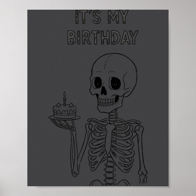Poster Cute Funny Kawaii Skeleton Birthday Skull Happy Wo (Frente)