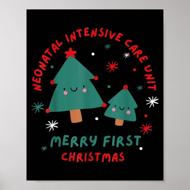 Poster Cute Funny Nicu Merry First Christmas Nurse Crew S (Frente)