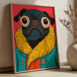 Poster Cute Funny Pug Illustration Funky Dog