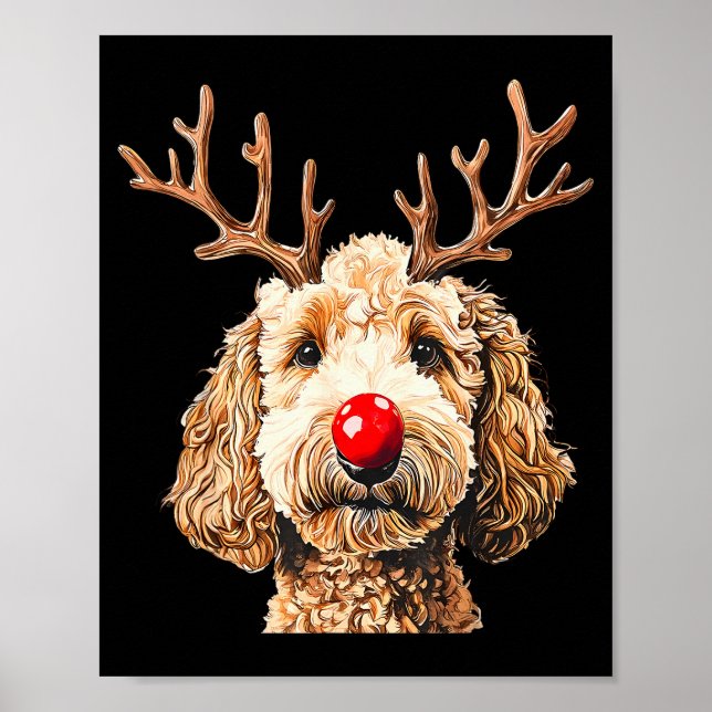 Poster Cute Funny Reindeer Santa Goldendoodle Christmas T (Frente)