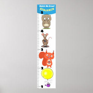 Poster Cute funny rodents animals cartoon growth chart