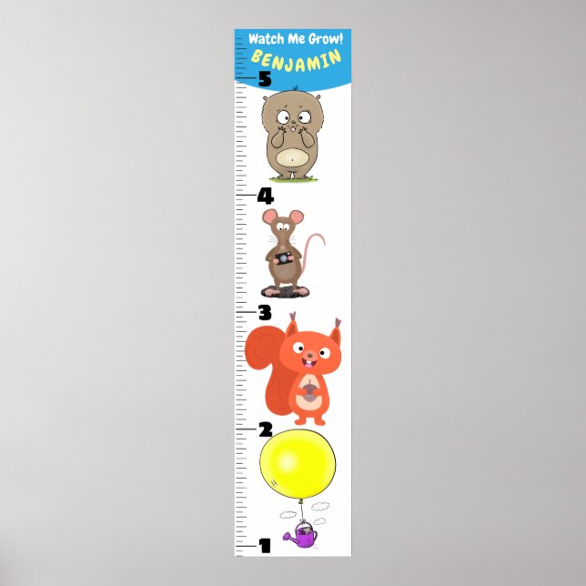Poster Cute funny rodents animals cartoon growth chart (Frente)