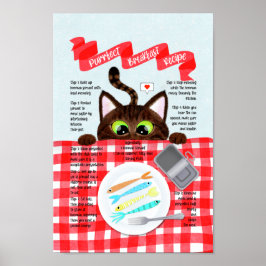 Poster Cute Funny Tabby Cat Breakfast Receita