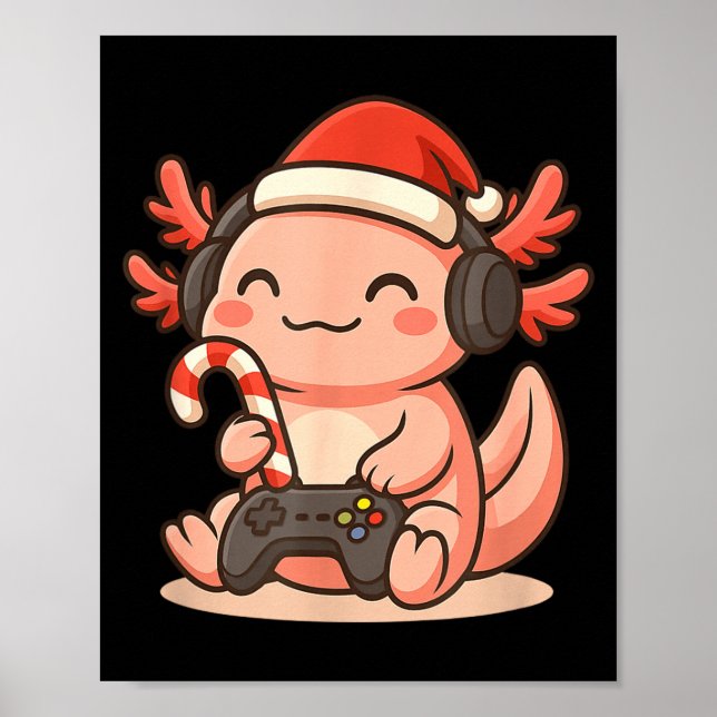 Poster Cute Gamer Axolotl Christmas Design  (Frente)