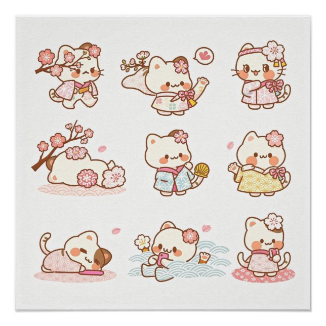 Pôster Cute Geisha-style cat (Frente)