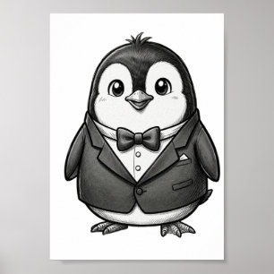 Poster Cute Gentleman Penguin Tuxedo Sketch