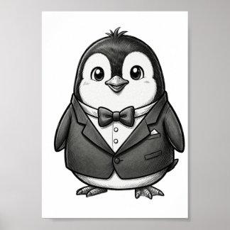 Poster Cute Gentleman Penguin Tuxedo Sketch