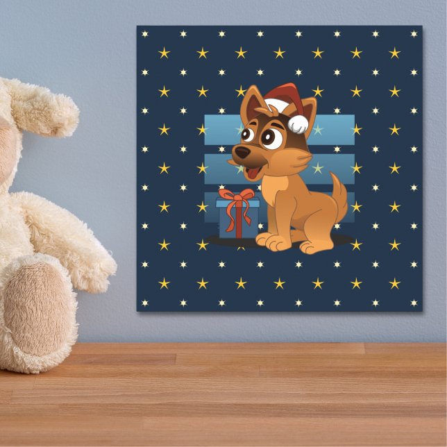 Poster Cute German Shepherd puppy Cartoon Starry night (Criador carregado)