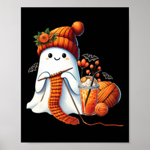 Poster Cute Ghost Crochet Knitting Amante Café de Hallowe