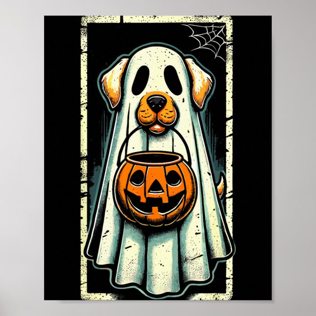 Poster Cute Ghost Dog Men Women Kids Halloween Funny Ghos (Frente)