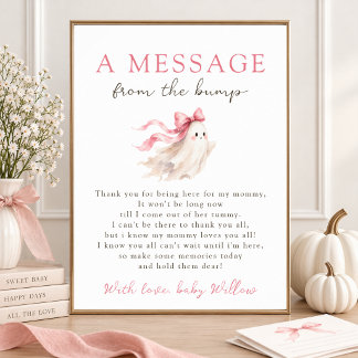 Poster Cute Ghost Pink Bow Message From The Bump Sign