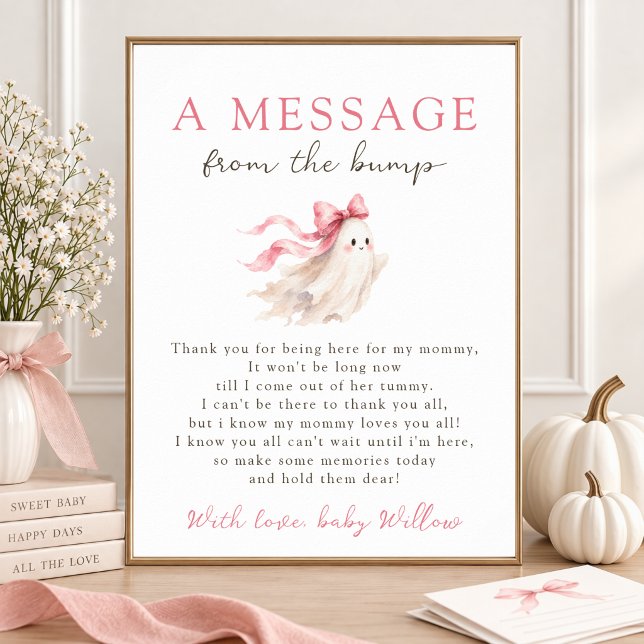 Poster Cute Ghost Pink Bow Message From The Bump Sign (Criador carregado)