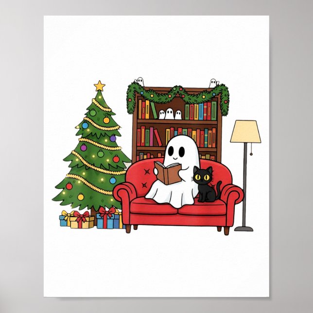 Poster Cute Ghost Reading Christmas, Christmas Ghost Book (Frente)
