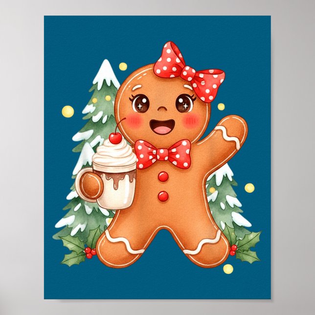 Poster Cute Gingerbread Christmas Snow Xmas For Men Women (Frente)
