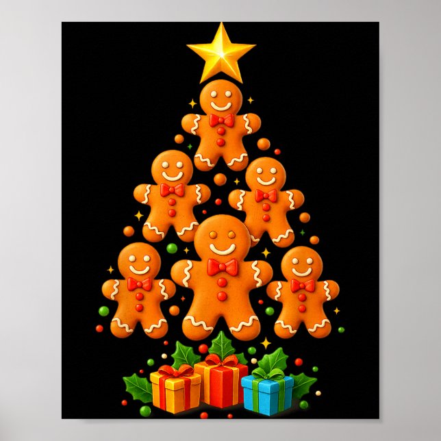 Poster Cute Gingerbread Christmas Tree Holiday Funny Xmas (Frente)