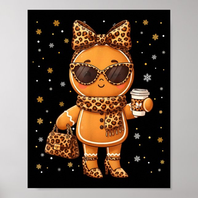Poster Cute Gingerbread Leopard Christmas Xmas Girl Women (Frente)