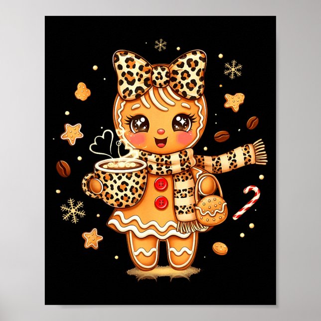 Poster Cute Gingerbread Leopard Christmas Xmas Girl Women (Frente)