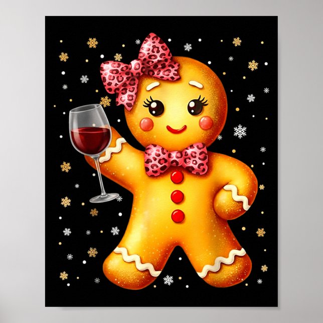 Poster Cute Gingerbread Leopard Coquette Christmas Wine X (Frente)
