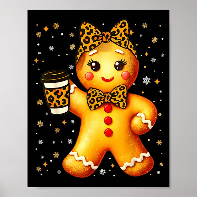 Poster Cute Gingerbread Leopard Coquette Christmas Xmas G (Frente)