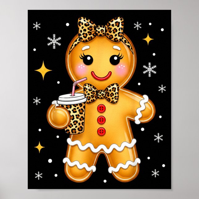 Poster Cute Gingerbread Leopard Coquette Christmas Xmas G (Frente)