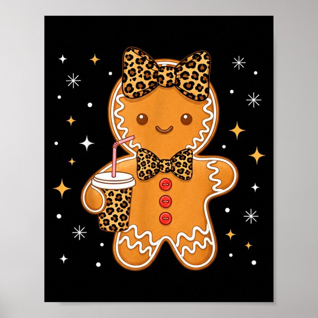 Poster Cute Gingerbread Leopard Coquette Christmas Xmas G (Frente)