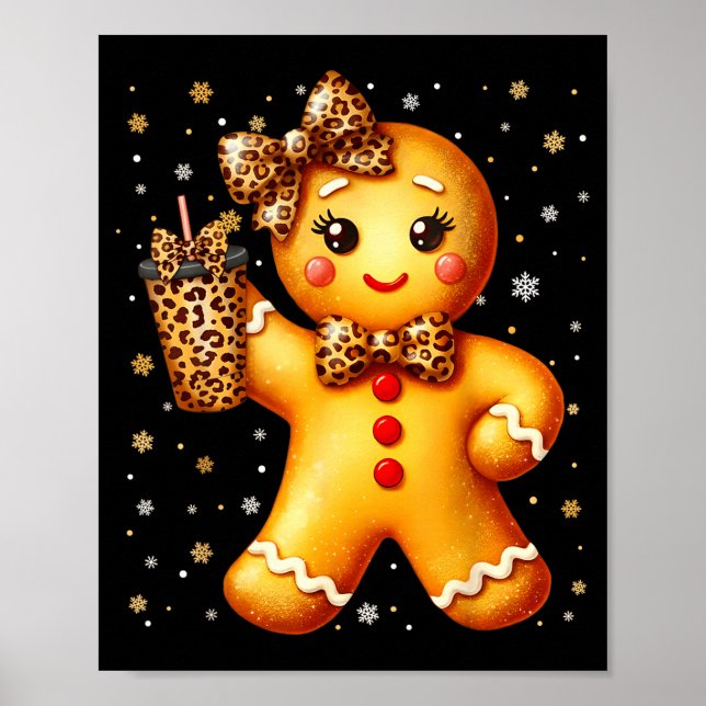 Poster Cute Gingerbread Leopard Coquette Christmas Xmas G (Frente)
