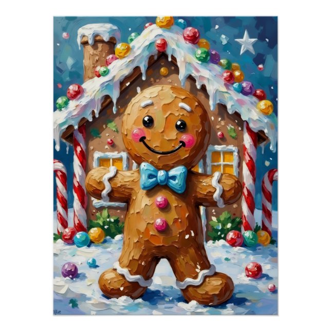 Pôster Cute Gingerbread Man Cheerful Christmas Cookie Art (Frente)