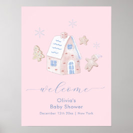 Poster Cute Girl Gingerbread Village Baby Shower Welcome