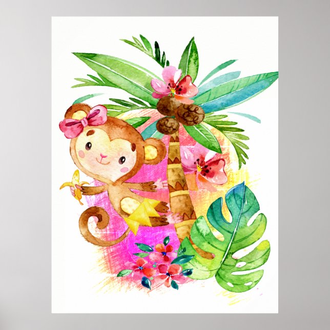 Poster Cute Girl Monkey Climbing Tree (Frente)