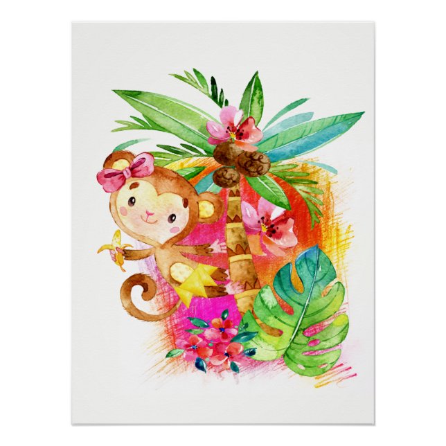 Pôster Cute Girl Monkey Climbing Tree (Frente)