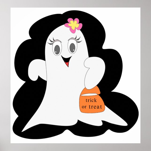 Poster Cute Girly Ghost Halloween Trick or Treat (Frente)